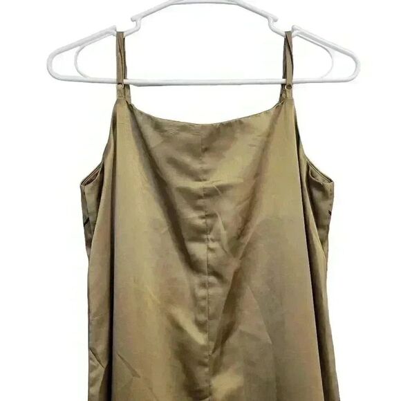 Chani Women's Gold Poly Satin Adj Spaghetti Strap Sun Dress w Silver Triangle Bu - Picture 10 of 14